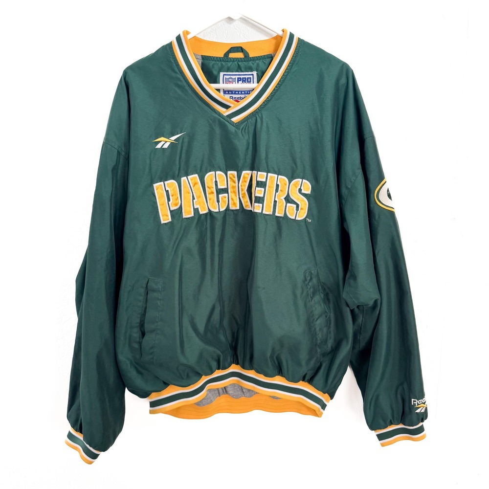 Reebok NFL Pro Line Packers Pullover Windbreaker Jacket Green Gold SIZE XL